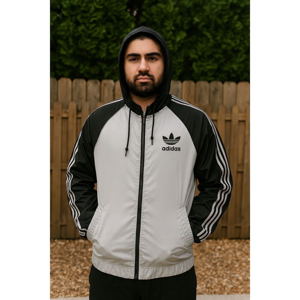Adidas Vintage Super Rare Originals Jacket Windbreaker Glanz Cal Surf Silver L